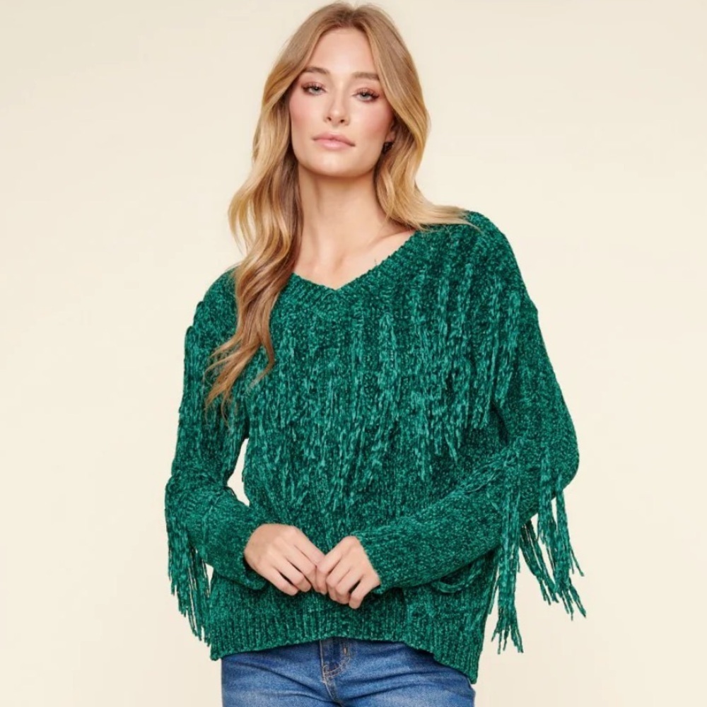 Rodeo Fringe Sweater Emerald Green